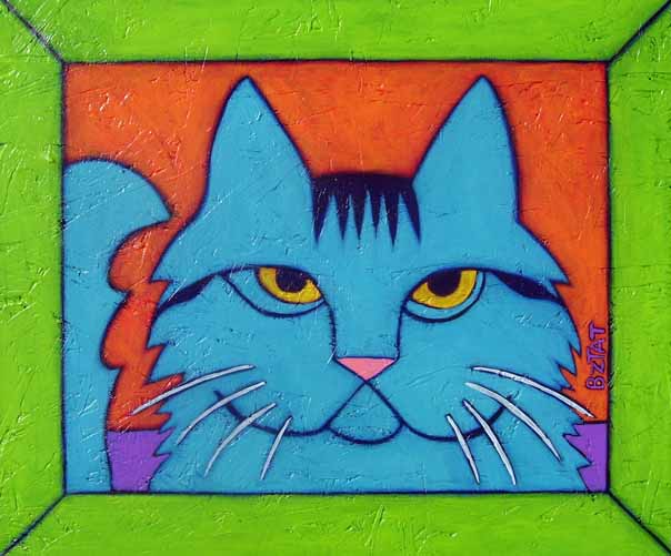 Contemporary Folk Art Pet Portrait Paintings BZTAT STUDIOS LLC